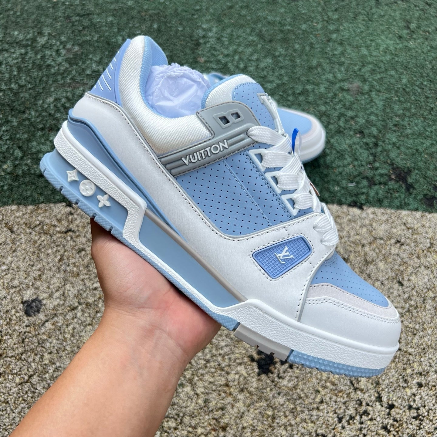 LOUIS VUITTON Trainer Lv blanco azul plata